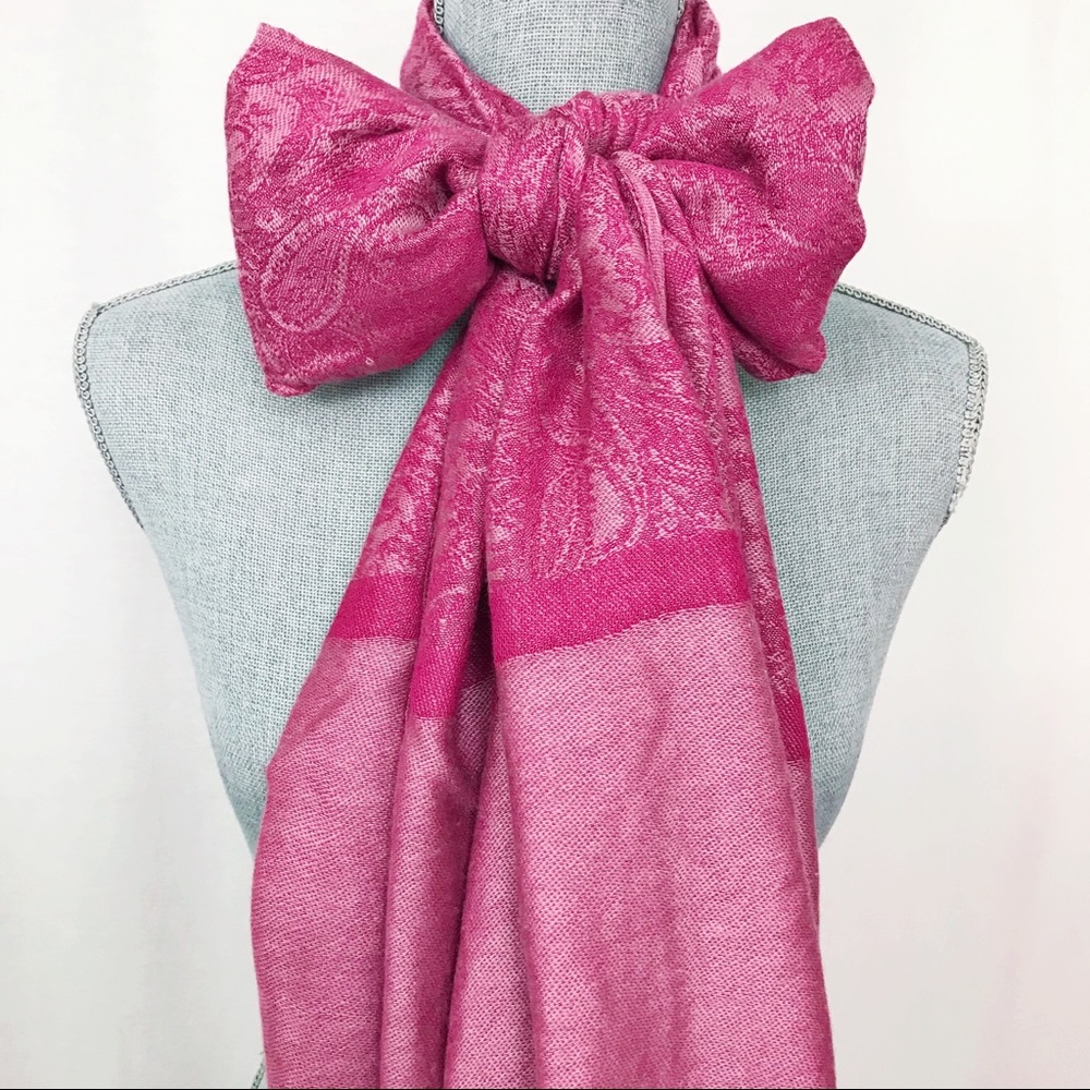 Pink Paisley Pattern Fringe Scarf